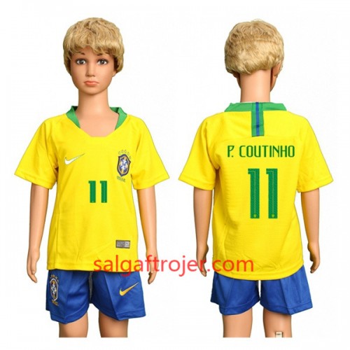 Brasilien Fodboldtrøjer P.Coutinho 11 Børn Hjemmebanesæt VM 2018 Brasilien Fodboldtrøjer P.Coutinho 11 Børn Hjemmebanesæt VM 2018